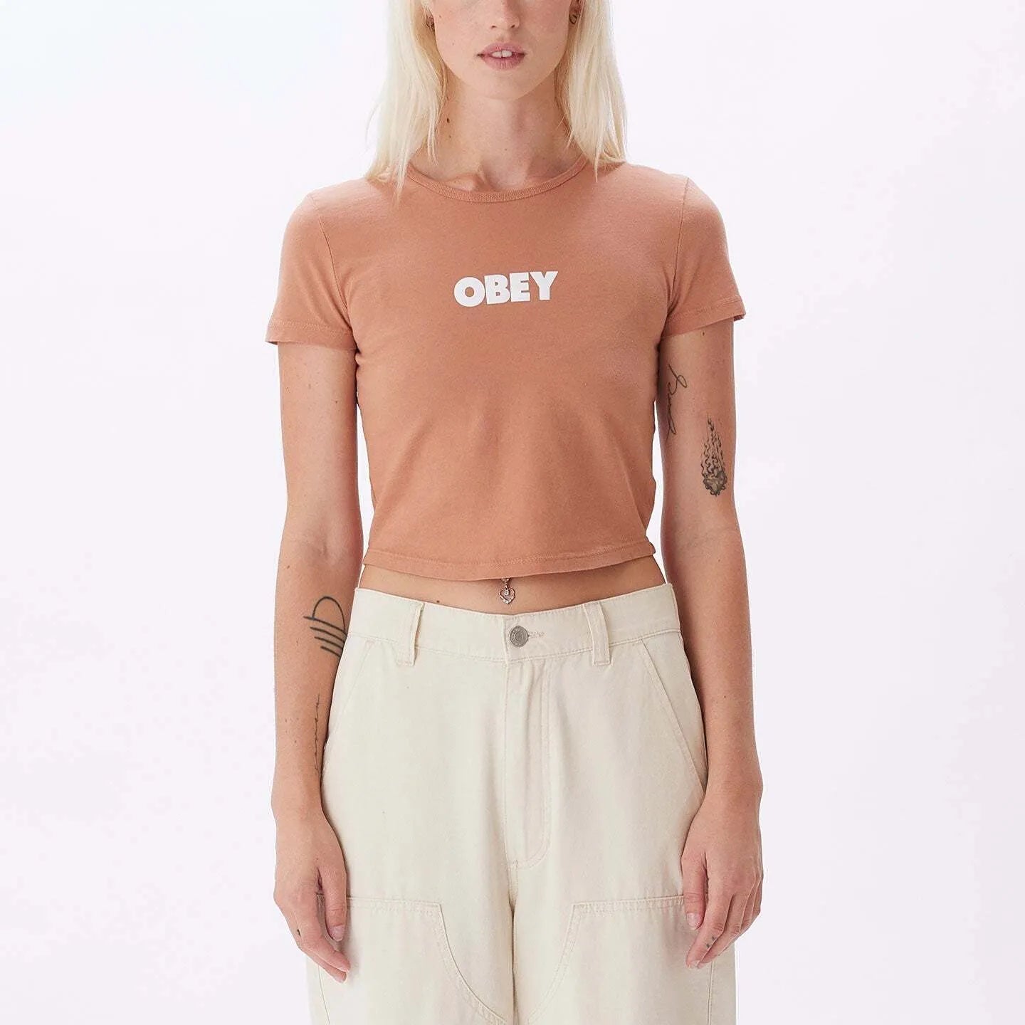 OBEY Women's Obey Bold Cropped Chloe Fitted T-Shirt Italian Clay Women's T-Shirts Obey 