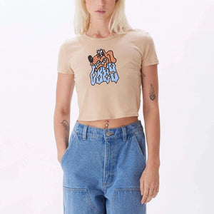 OBEY Women's Obey Wavy Dog Cropped Chloe Fitted T-Shirt Irish Cream Women's T-Shirts Obey 