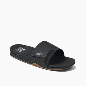REEF Fanning Slide Sandals Black/Silver Men's Sandals Reef 9 