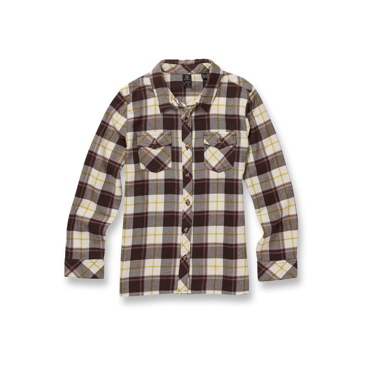 VOLCOM Girls Getting Rad Plaid Long Sleeve Flannel Espresso Girl's Long Sleeve T-shirts Volcom 