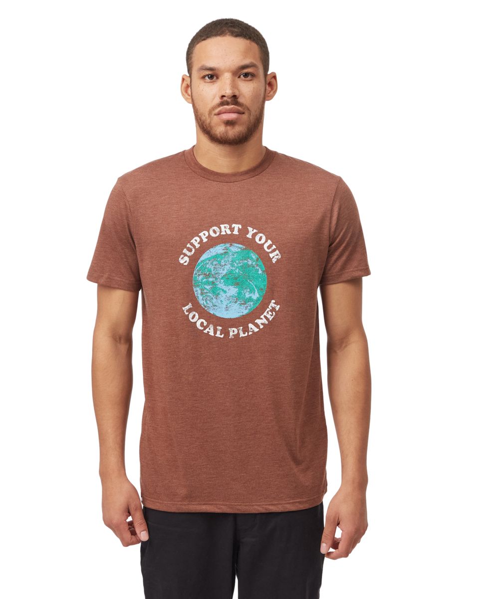 TENTREE Support Your Local Planet T-Shirt Sepia Heather Men's Short Sleeve T-Shirts Tentree 