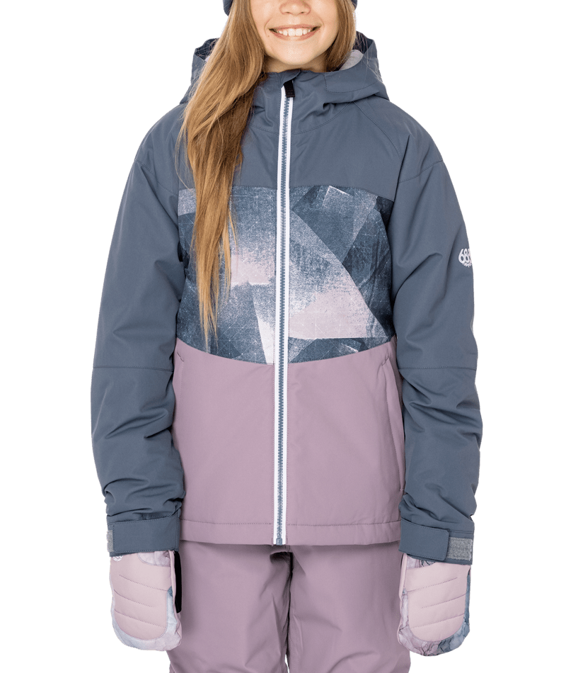 686 Girls Athena Insulated Snowbard Jacket Orion Blue Colorblock 2023 Youth Snow Jackets 686 