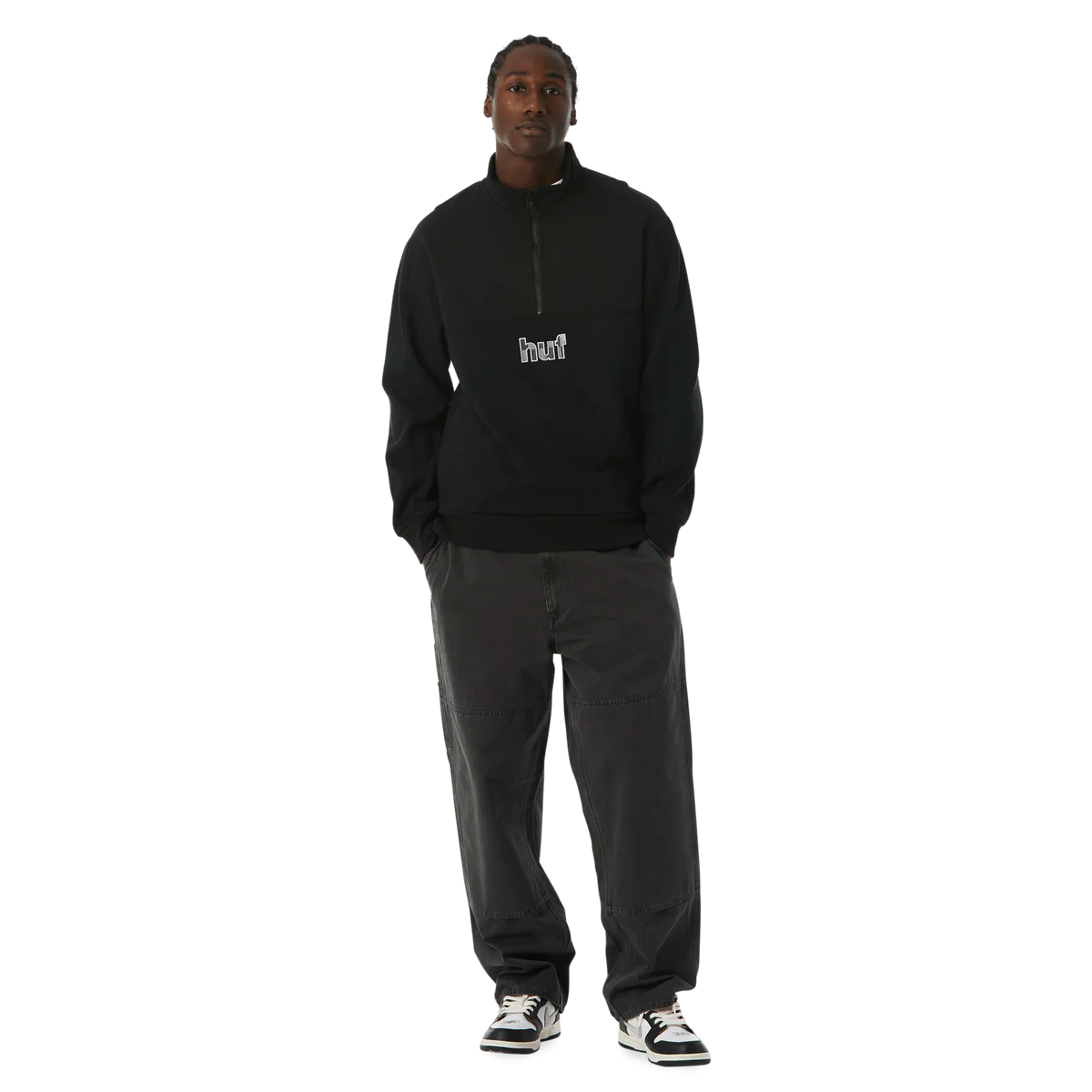 HUF Split 1/4 Zip Mock Neck Sweater Black Women's Sweaters huf 