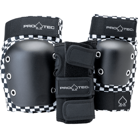 PRO-TEC Jr. Street Gear 3 Pack Black Checker Pads & Wrist Guards Pro-tec 