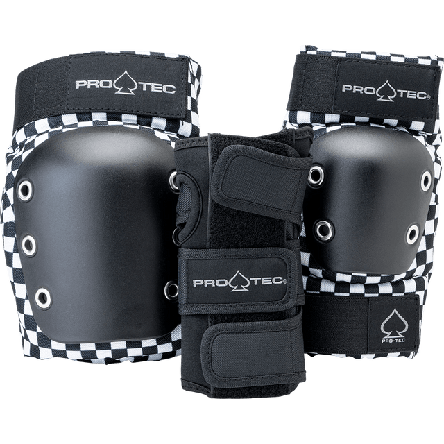 PRO-TEC Jr. Street Gear 3 Pack Black Checker Pads & Wrist Guards Pro-tec 