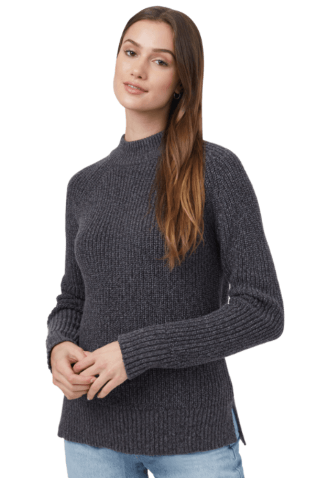 TENTREE Highline Wool Crewneck Sweater Women's Jet Black/Eiffel Tower Grey Marled Women's Knits and Sweaters Tentree S 