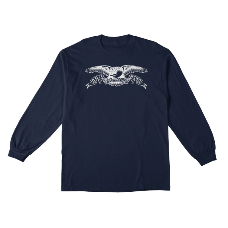ANTIHERO Basic Eagle Long Sleeve T-Shirt Navy/White Print Men's Long Sleeve T-Shirts Antihero 