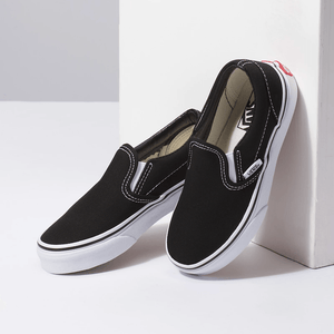 VANS Kids Classic Slip-On Shoes Black/True White Youth and Toddler Skate Shoes Vans 