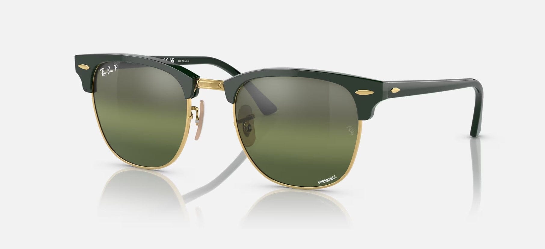 RAY-BAN Clubmaster Chromance Green On Arista - Dark Green Mirror Polarized Sunglasses Sunglasses Ray-Ban 
