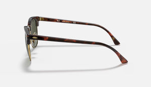 RAY-BAN Clubmaster Classic Tortoise On Arista - G-15 Green Sunglasses Sunglasses Ray-Ban 