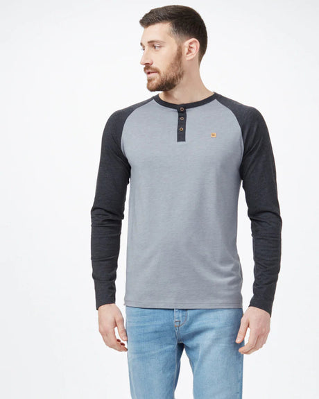 TENTREE Classic Henley Longsleeve T-Shirt Grey Heather/Meteorite Black Heather Men's Long Sleeve T-Shirts Tentree 