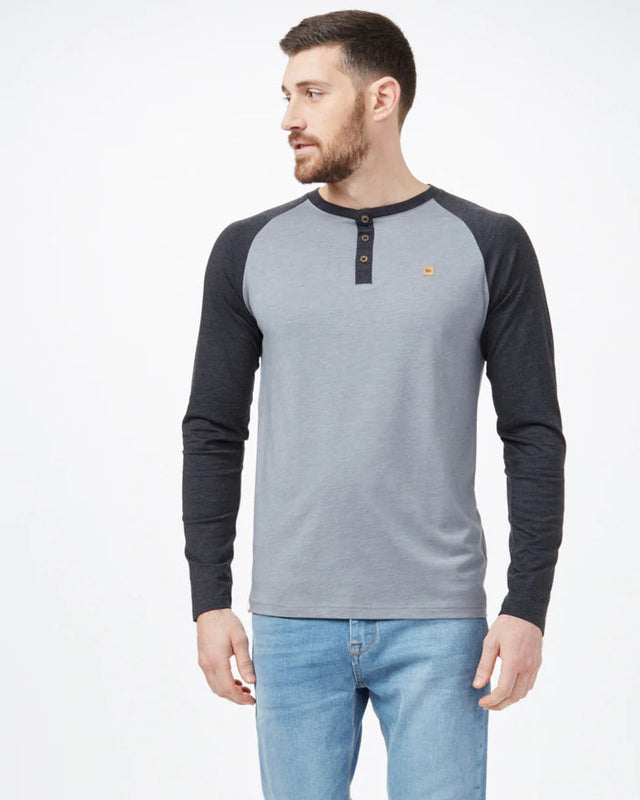 TENTREE Classic Henley Longsleeve T-Shirt Grey Heather/Meteorite Black Heather Men's Long Sleeve T-Shirts Tentree 