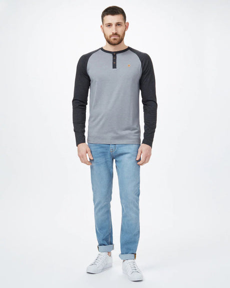 TENTREE Classic Henley Longsleeve T-Shirt Grey Heather/Meteorite Black Heather Men's Long Sleeve T-Shirts Tentree 