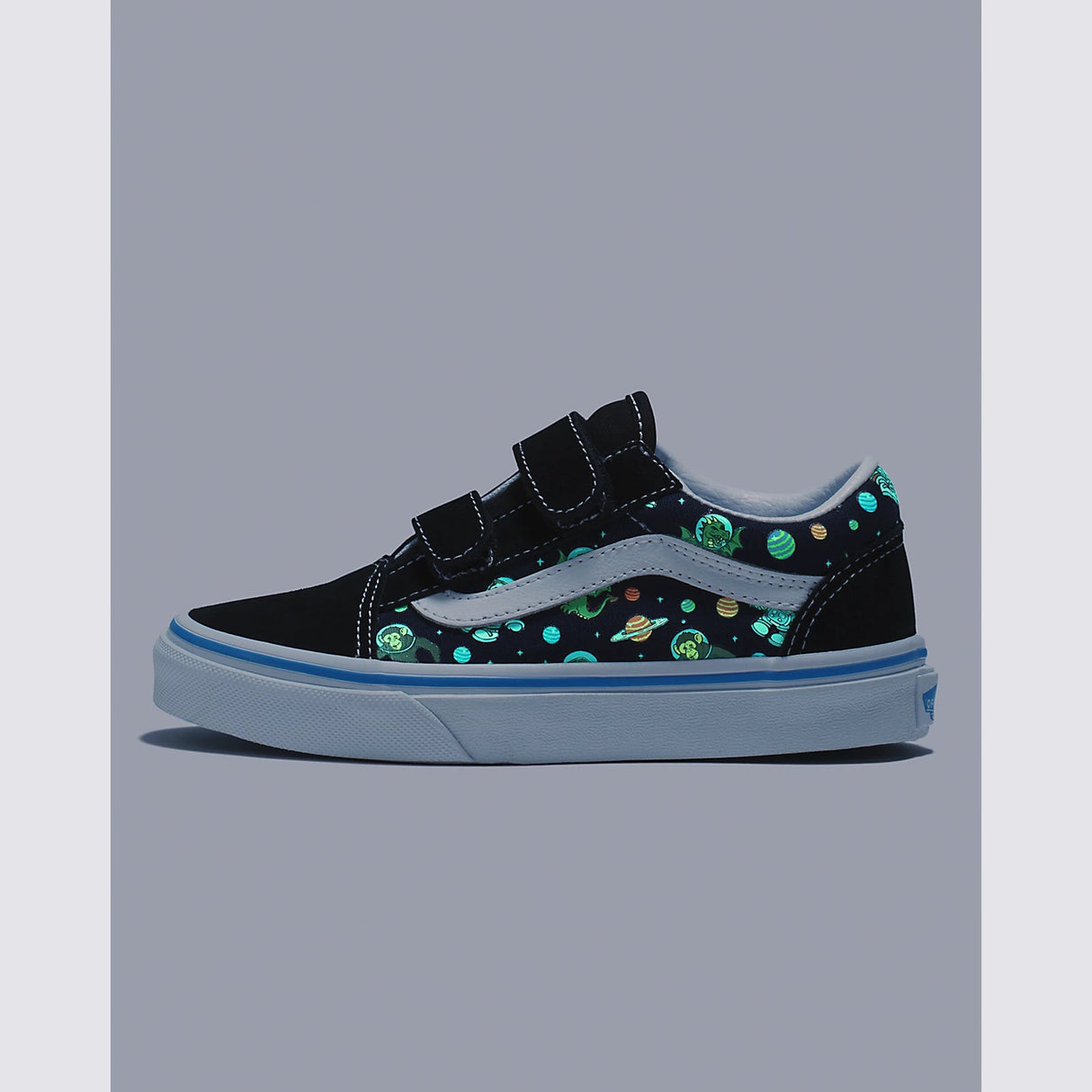 VANS Old Skool V Kids Shoes Glow Cosmic Zoo Black/Blue Youth and Toddler Skate Shoes Vans 