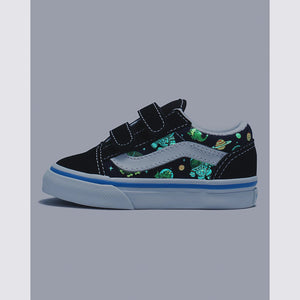 VANS Old Skool V Toddler Shoe Glow Cosmic Zoo Black/Blue Youth and Toddler Skate Shoes Vans 