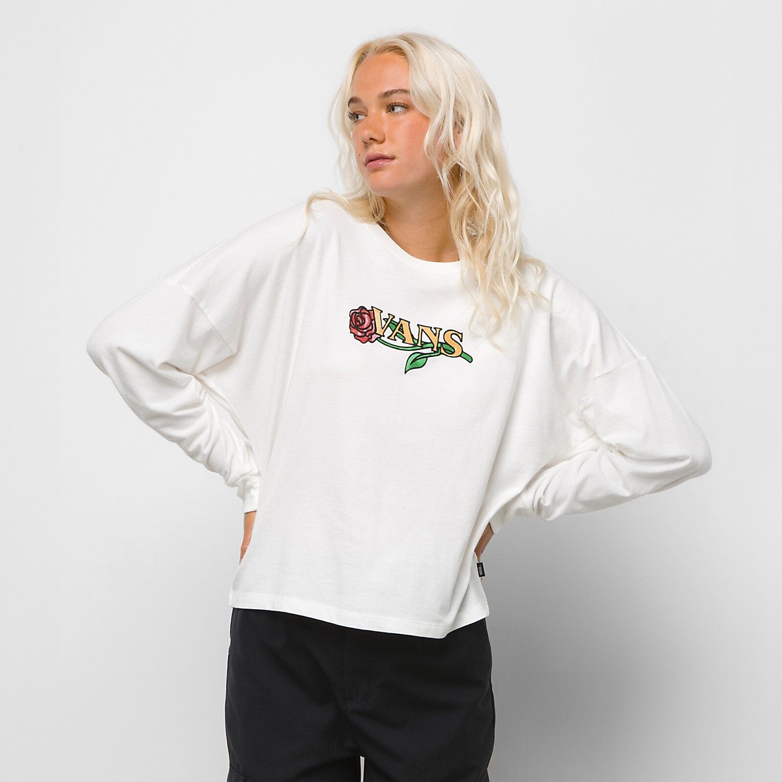 VANS Women's Stained Rose Relaxed Boxy Long Sleeve T-Shirt Marshmallow Women's Long Sleeve T-Shirts Vans 