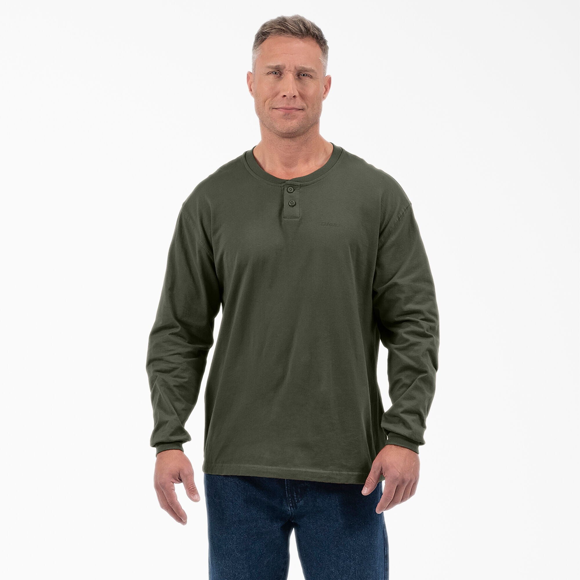 DICKIES Long Sleeve Knit Henley Olive Green Men's Long Sleeve T-Shirts Dickies 