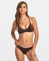 RVCA Women's Solid Shimmer Crossback Bikini Top Java Women's Bikini Tops RVCA 