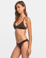 RVCA Women's Solid Shimmer Crossback Bikini Top Java Women's Bikini Tops RVCA 