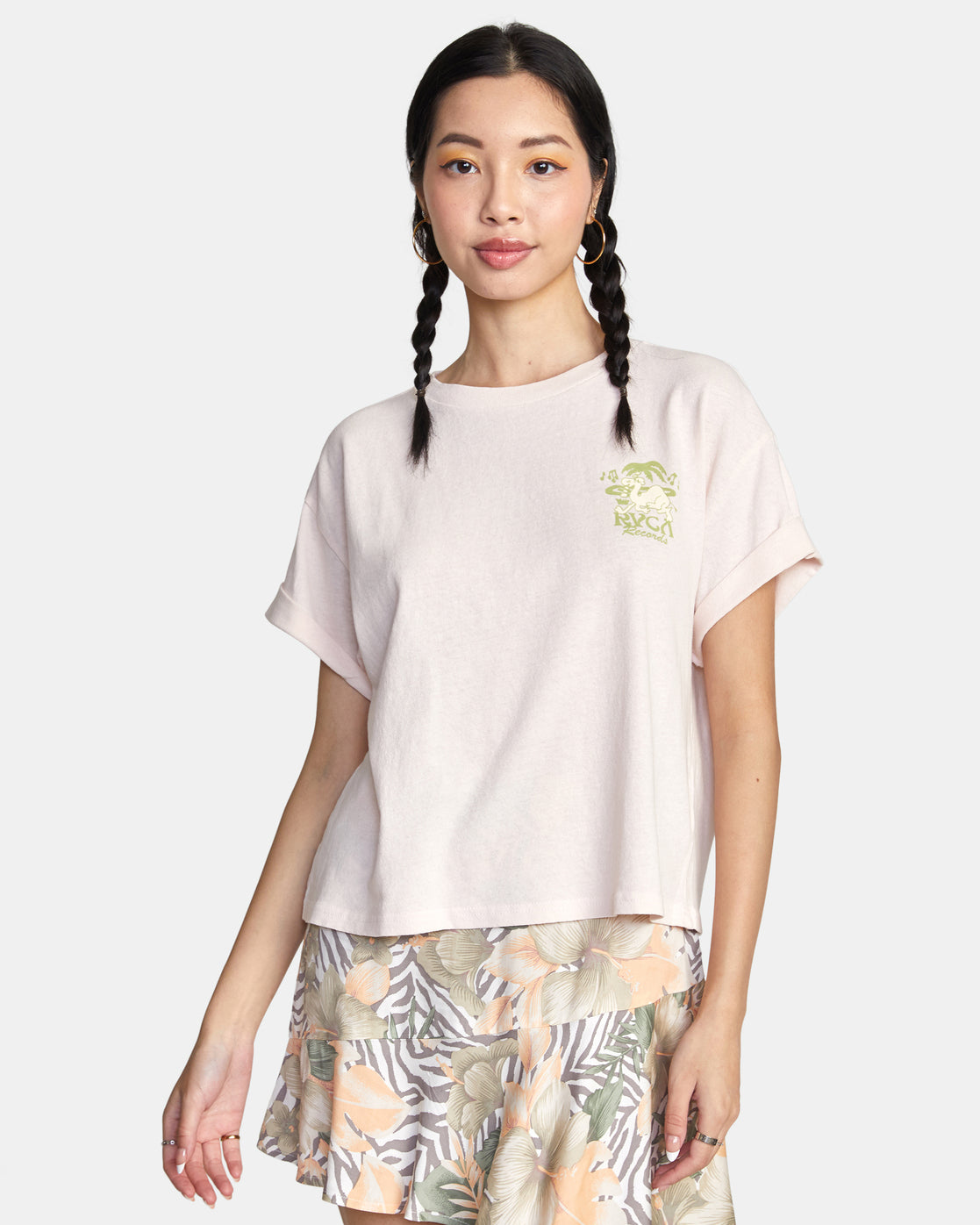 RVCA Records Graphic T-Shirt Women's Barely Pink Women's T-Shirts RVCA 