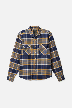 BRIXTON Bowery Flannel Moonlit Ocean/Bright Gold/Off White Men's Long Sleeve Button Up Shirts Brixton M 