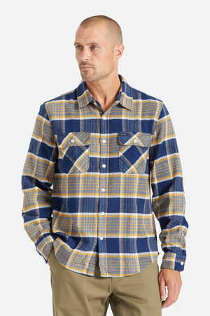 BRIXTON Bowery Flannel Moonlit Ocean/Bright Gold/Off White Men's Long Sleeve Button Up Shirts Brixton 