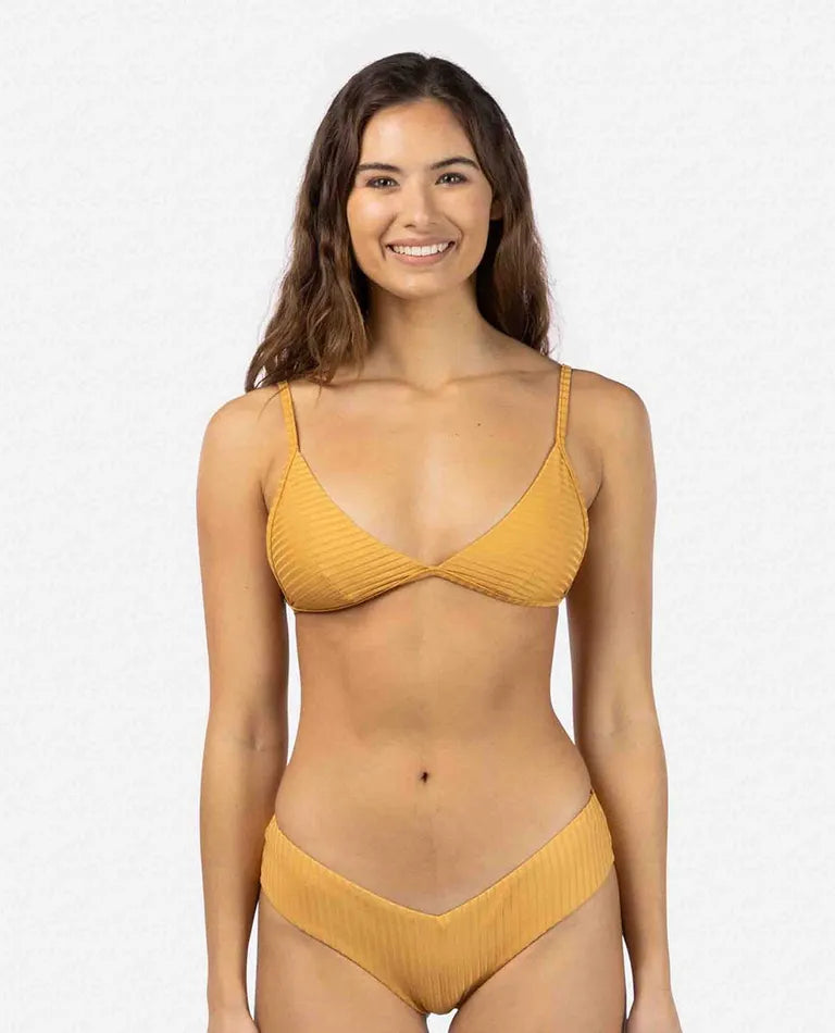 RIP CURL Women's Premium Surf Banded Fixed Tri Bikini Top Gold Women's Bikini Tops Rip Curl 