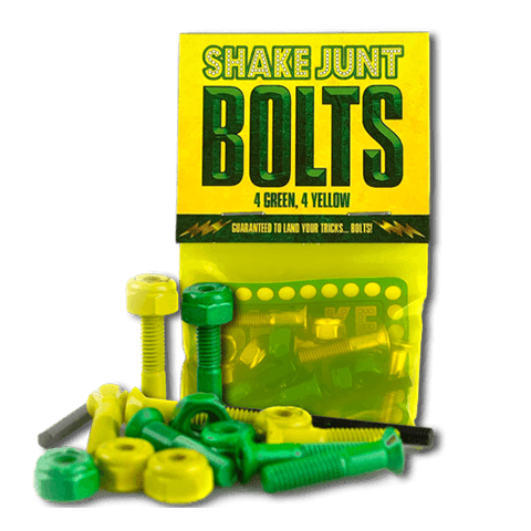 SHAKE JUNT Bag O' Bolts 4 Green 4 Yellow 7/8" Phillips Skateboard Hardware Skateboard Hardware Shake Junt 