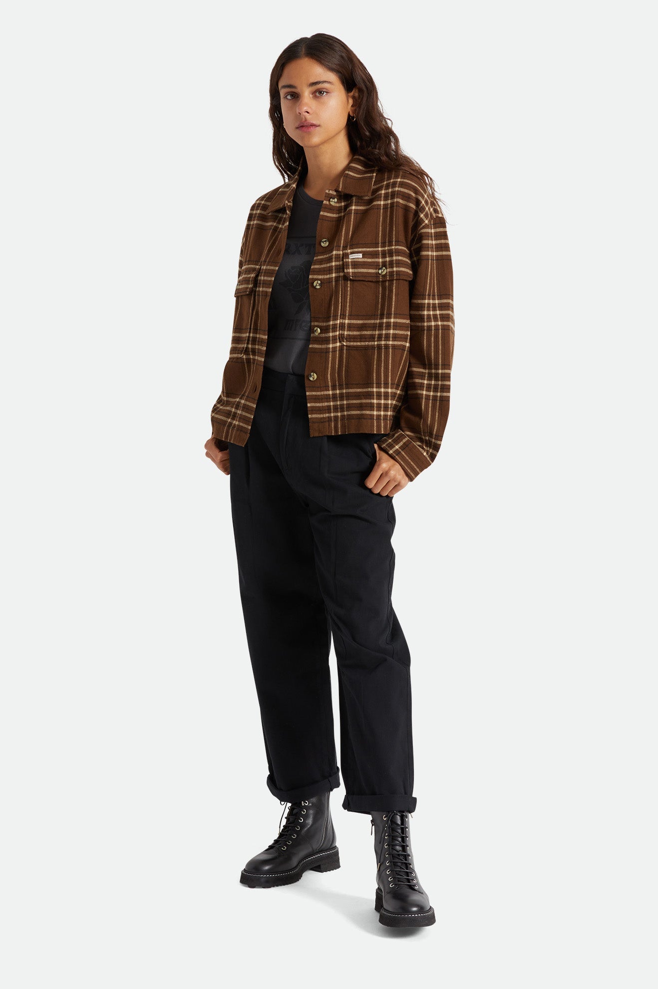 BRIXTON Bowery Flannel Women's Washed Brown/Black Women's Flannels and Button Ups Brixton XS 