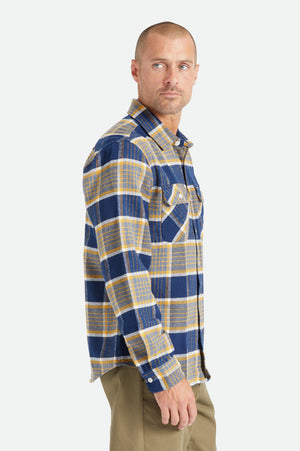 BRIXTON Bowery Flannel Moonlit Ocean/Bright Gold/Off White Men's Long Sleeve Button Up Shirts Brixton 