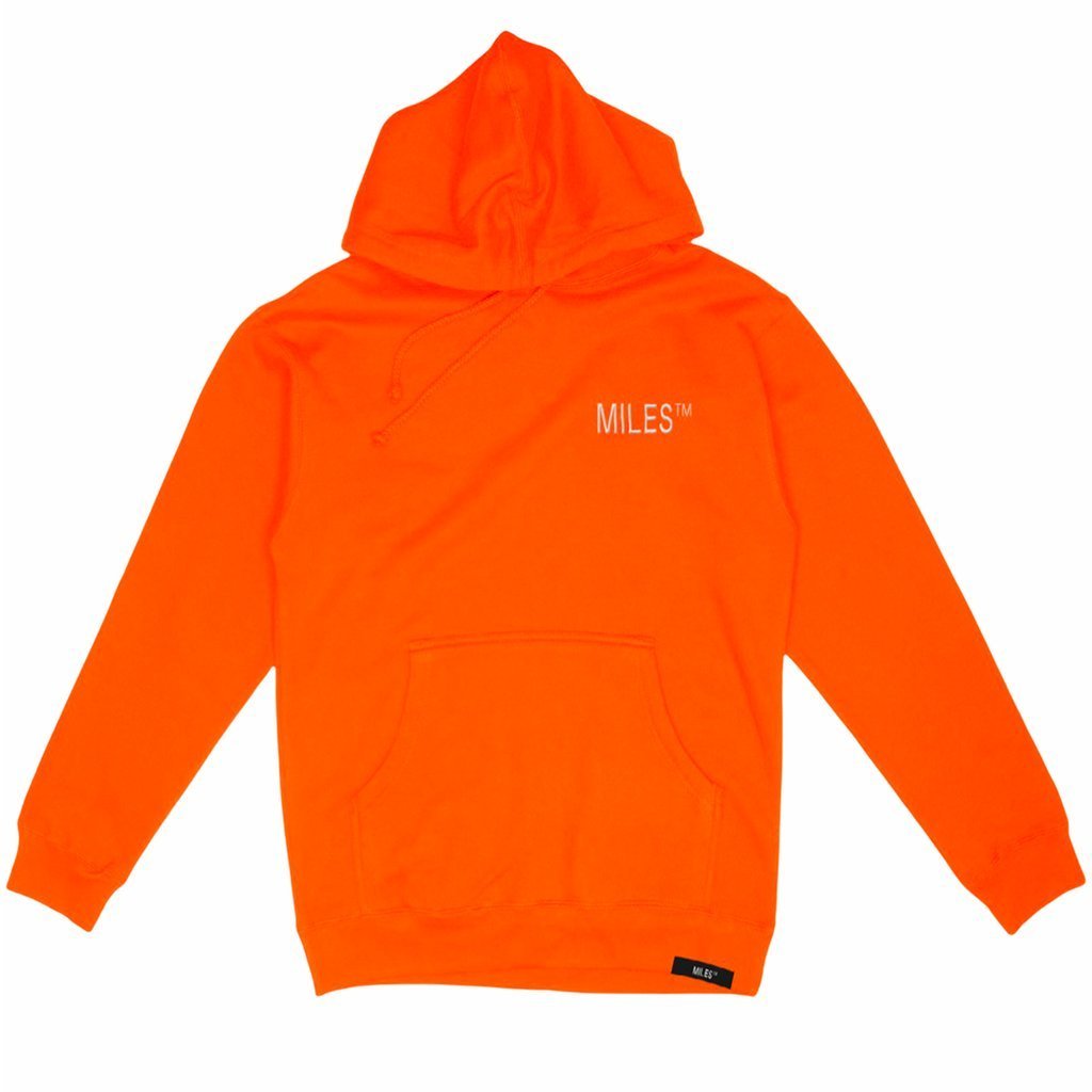 MILES Logo Hit Embroidered Pullover Hoodie Safety Orange Men's Pullover Hoodies Miles 