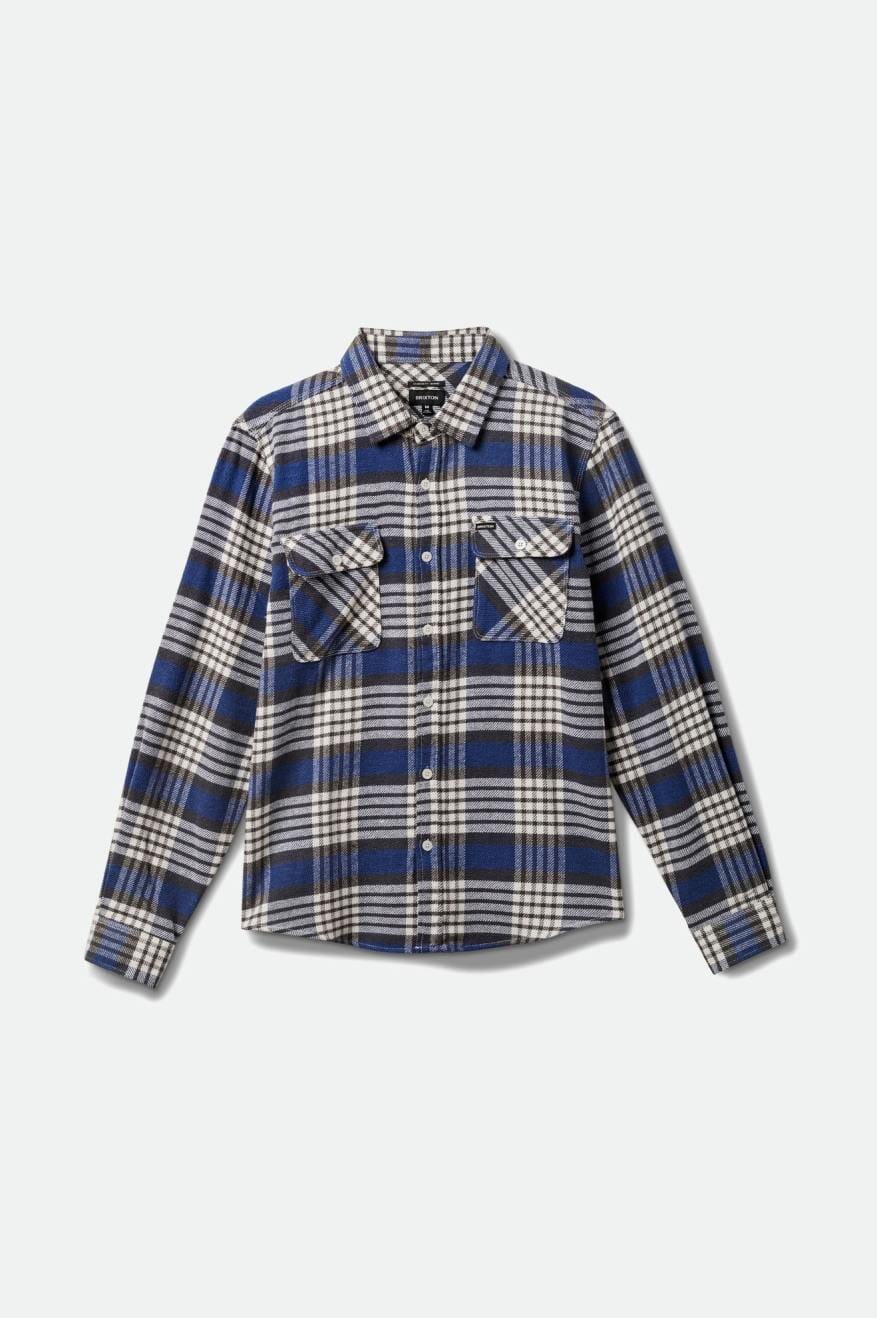BRIXTON Bowery Long Sleeve Flannel Pacific Blue/Whitecap/Black Men's Long Sleeve Button Up Shirts Brixton 