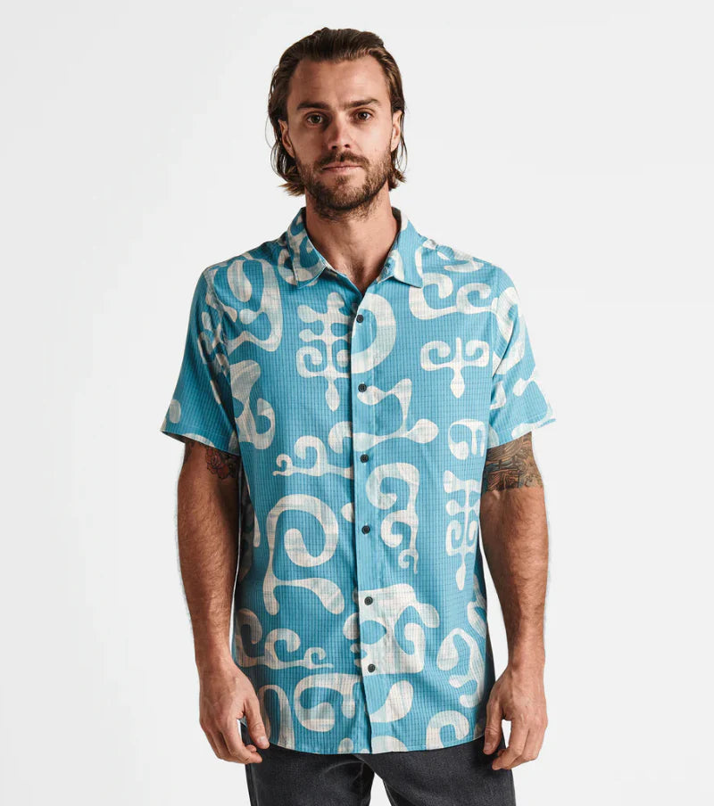 ROARK Bless Up Short Sleeve Button Up Shirt Aqua Print Men's Short Sleeve Button Up Shirts Roark Revival 