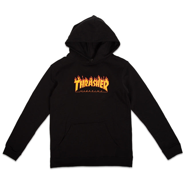 THRASHER Youth Flame Pullover Hoodie Black Boy's Pullover Hoodies Thrasher 